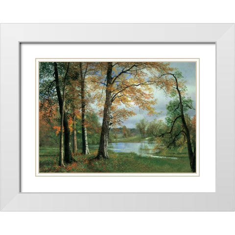 A Quiet Pond White Modern Wood Framed Art Print with Double Matting by Bierstadt, Albert