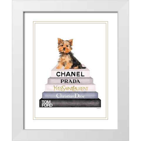 Bookstack Yorkie White Modern Wood Framed Art Print with Double Matting by Greenwood, Amanda