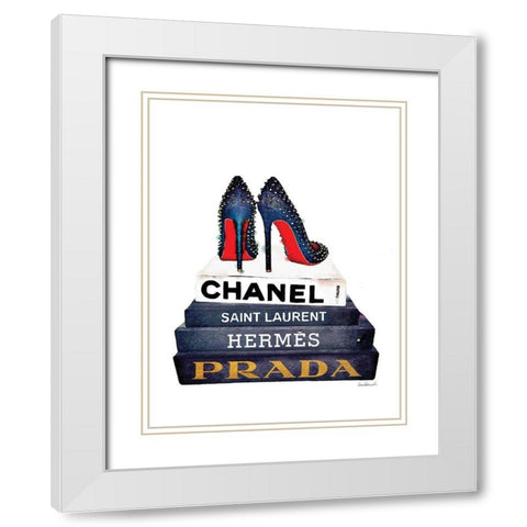 Red Sole Book Stack White Modern Wood Framed Art Print with Double Matting by Greenwood, Amanda