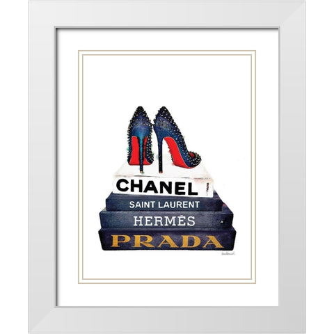 Red Sole Book Stack White Modern Wood Framed Art Print with Double Matting by Greenwood, Amanda
