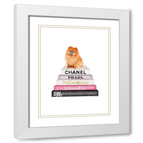 Pomerian Bookstack White Modern Wood Framed Art Print with Double Matting by Greenwood, Amanda