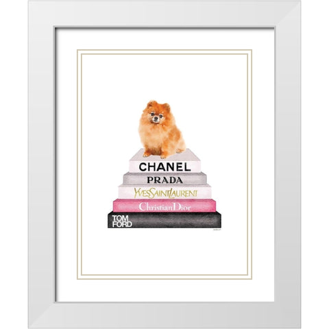 Pomerian Bookstack White Modern Wood Framed Art Print with Double Matting by Greenwood, Amanda
