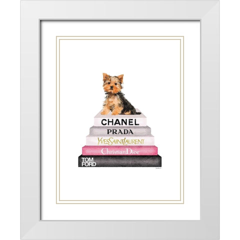 Yorkie Bookstack White Modern Wood Framed Art Print with Double Matting by Greenwood, Amanda