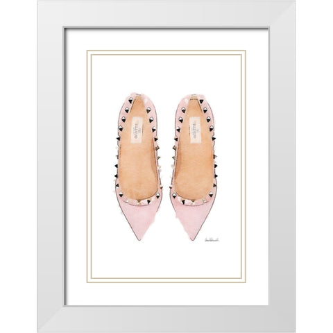 Pink Stud Shoes White Modern Wood Framed Art Print with Double Matting by Greenwood, Amanda