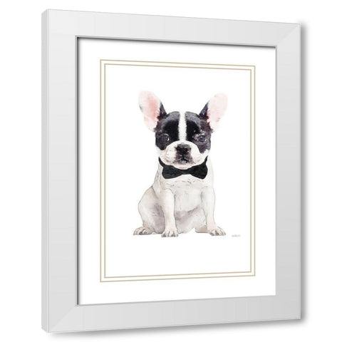 Frenchie V White Modern Wood Framed Art Print with Double Matting by Greenwood, Amanda