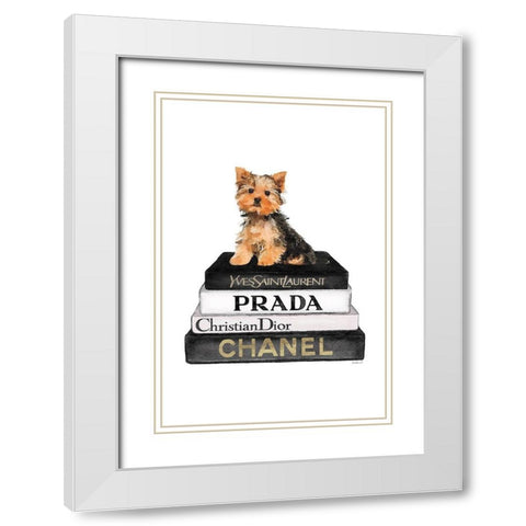 Bookstack Yorkie II White Modern Wood Framed Art Print with Double Matting by Amanda Greenwood