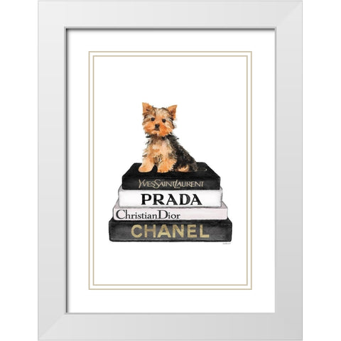 Bookstack Yorkie II White Modern Wood Framed Art Print with Double Matting by Amanda Greenwood