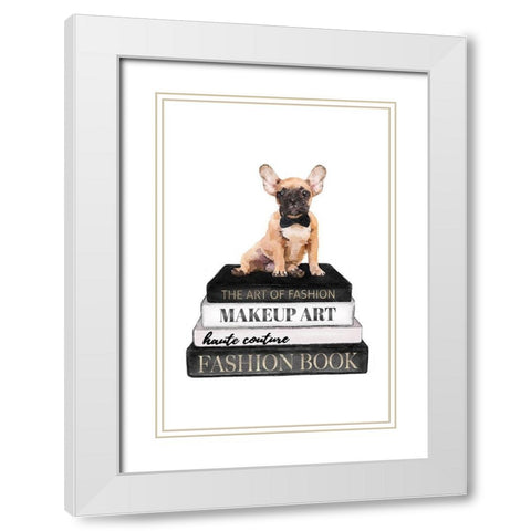 Bookstack Frenchie II White Modern Wood Framed Art Print with Double Matting by Amanda Greenwood