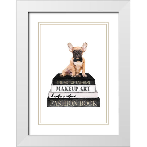 Bookstack Frenchie II White Modern Wood Framed Art Print with Double Matting by Amanda Greenwood