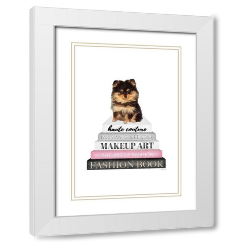Yorkie Bookstack III White Modern Wood Framed Art Print with Double Matting by Amanda Greenwood