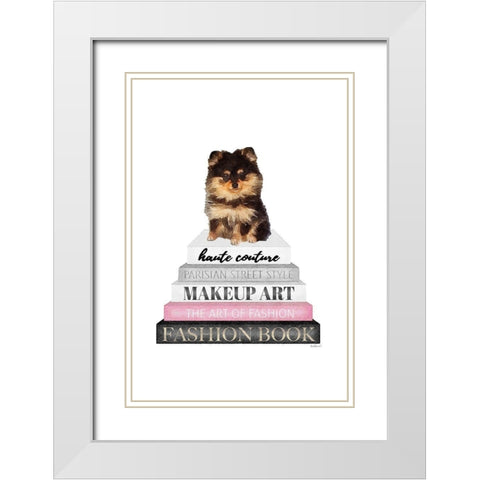 Yorkie Bookstack III White Modern Wood Framed Art Print with Double Matting by Amanda Greenwood