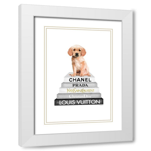 Golden Bookstack White Modern Wood Framed Art Print with Double Matting by Amanda Greenwood