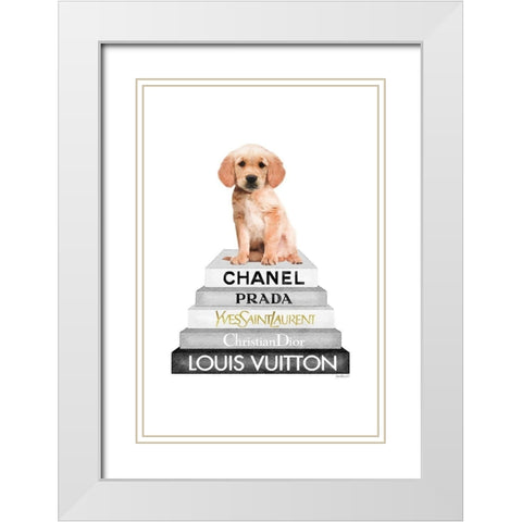 Golden Bookstack White Modern Wood Framed Art Print with Double Matting by Amanda Greenwood