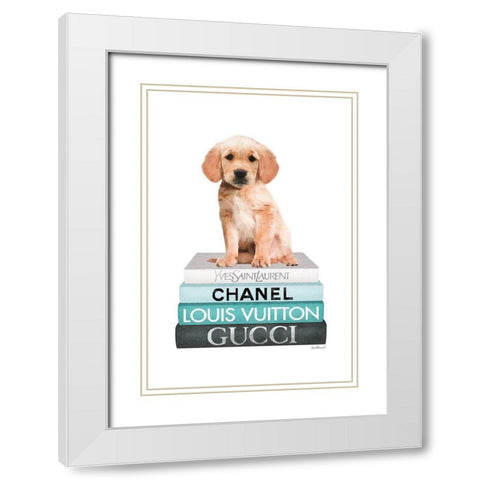 Bookstack Teal Golden White Modern Wood Framed Art Print with Double Matting by Amanda Greenwood