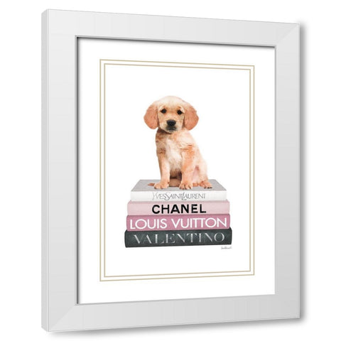 Bookstack Pink Golden White Modern Wood Framed Art Print with Double Matting by Amanda Greenwood