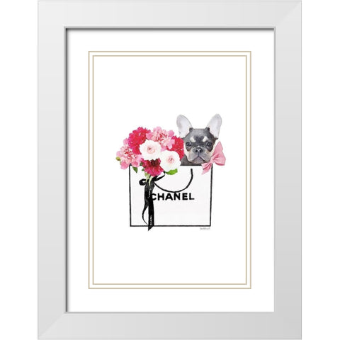 Frenchie and Shopping White Modern Wood Framed Art Print with Double Matting by Greenwood, Amanda