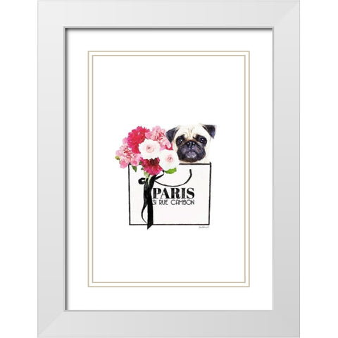 Pug and Shopping II White Modern Wood Framed Art Print with Double Matting by Greenwood, Amanda