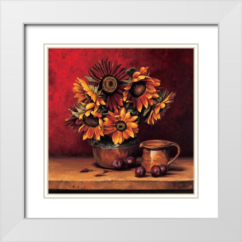 Sunflowers with Plums White Modern Wood Framed Art Print with Double Matting by Gonzales, Andres