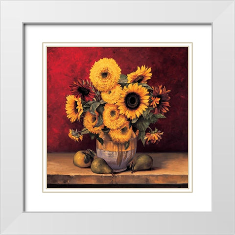 Sunflowers with Pears White Modern Wood Framed Art Print with Double Matting by Gonzales, Andres