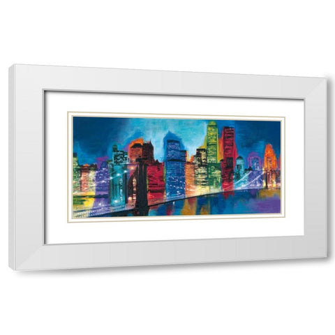 Abstract NYC Skyline at Night White Modern Wood Framed Art Print with Double Matting by Carter, Brian