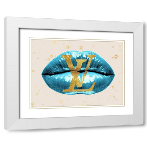 Fashion Lips Blue II White Modern Wood Framed Art Print with Double Matting by Blake, Madeline
