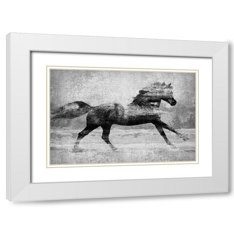 Running Horse Silver White Modern Wood Framed Art Print with Double Matting by Blake, Madeline