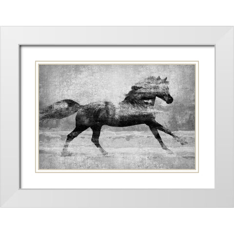 Running Horse Silver White Modern Wood Framed Art Print with Double Matting by Blake, Madeline