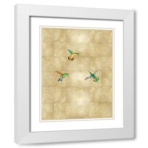 Hummingbirds on Gold I White Modern Wood Framed Art Print with Double Matting by Blake, Madeline