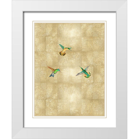 Hummingbirds on Gold I White Modern Wood Framed Art Print with Double Matting by Blake, Madeline