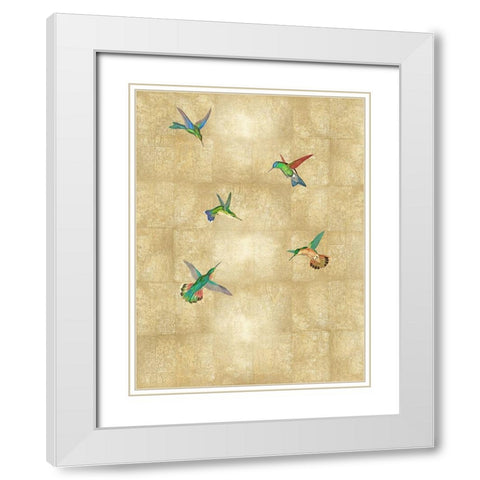Hummingbirds on Gold II White Modern Wood Framed Art Print with Double Matting by Blake, Madeline
