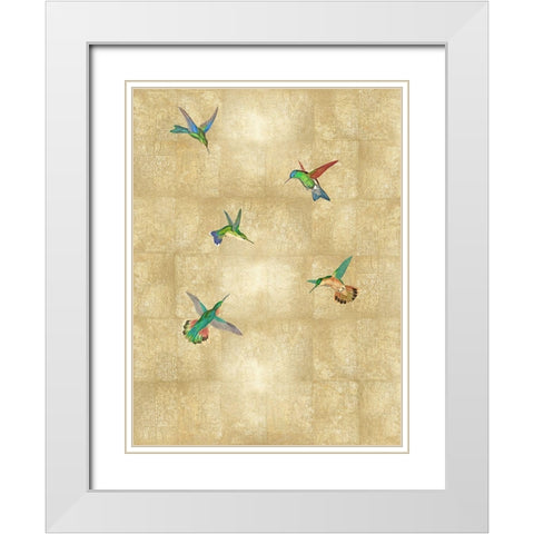 Hummingbirds on Gold II White Modern Wood Framed Art Print with Double Matting by Blake, Madeline