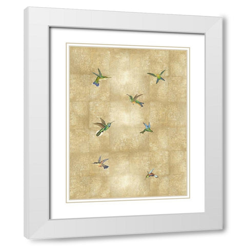 Hummingbirds on Gold III White Modern Wood Framed Art Print with Double Matting by Blake, Madeline