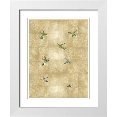 Hummingbirds on Gold III White Modern Wood Framed Art Print with Double Matting by Blake, Madeline