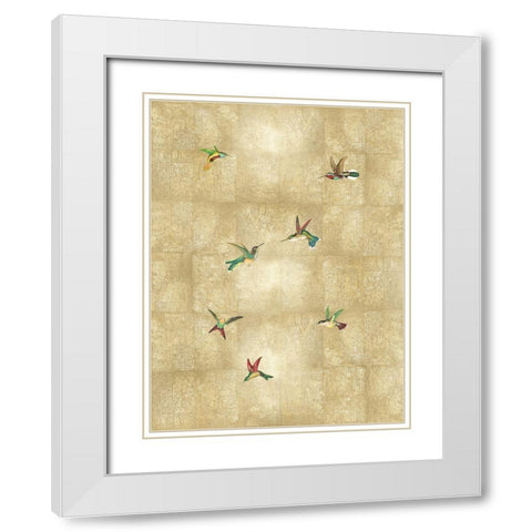 Hummingbirds on Gold IV White Modern Wood Framed Art Print with Double Matting by Blake, Madeline