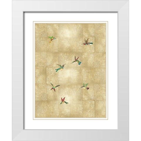 Hummingbirds on Gold IV White Modern Wood Framed Art Print with Double Matting by Blake, Madeline