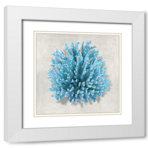 Coral Aqua I White Modern Wood Framed Art Print with Double Matting by Kelly, Caroline