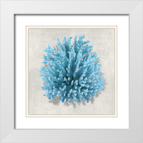 Coral Aqua I White Modern Wood Framed Art Print with Double Matting by Kelly, Caroline