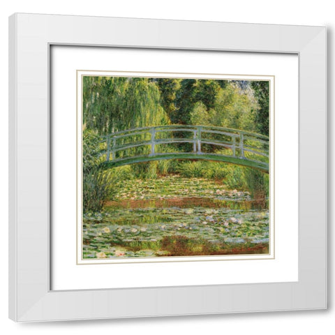 Le pont Japonais Giverny White Modern Wood Framed Art Print with Double Matting by Monet, Claude