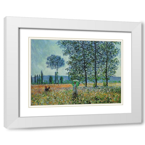 Felder im Fruhling White Modern Wood Framed Art Print with Double Matting by Monet, Claude