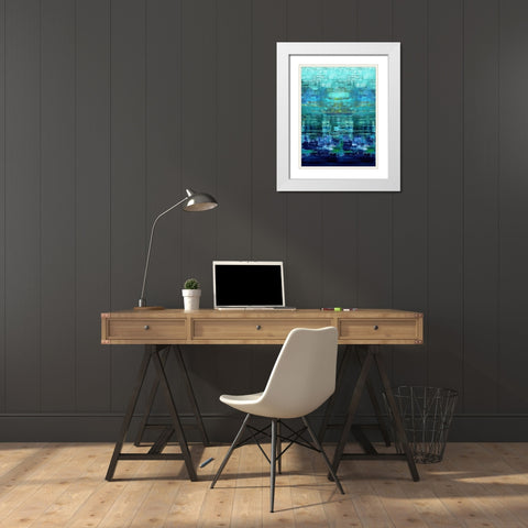 Aqua Reflections White Modern Wood Framed Art Print with Double Matting by Corbin, Allie