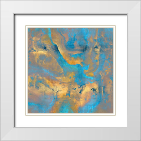 Stone with Turquoise and Gold White Modern Wood Framed Art Print with Double Matting by Carson, Danielle