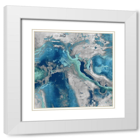 Stone with Blue and Aqua White Modern Wood Framed Art Print with Double Matting by Carson, Danielle