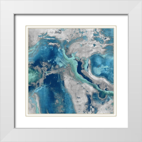 Stone with Blue and Aqua White Modern Wood Framed Art Print with Double Matting by Carson, Danielle