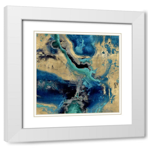 Stone with Blue and Gold White Modern Wood Framed Art Print with Double Matting by Carson, Danielle