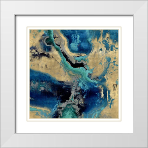 Stone with Blue and Gold White Modern Wood Framed Art Print with Double Matting by Carson, Danielle