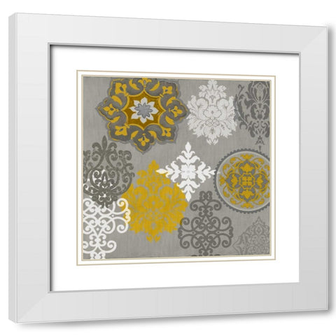 Decorative Ornaments In Gold I White Modern Wood Framed Art Print with Double Matting by Roberts, Ellie