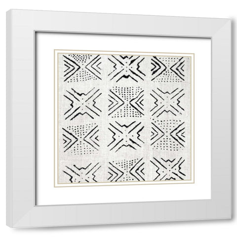 Mudcloth White V White Modern Wood Framed Art Print with Double Matting by Roberts, Ellie