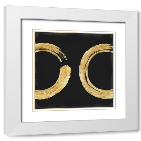 Gold Zen Circle on Black II White Modern Wood Framed Art Print with Double Matting by Roberts, Ellie