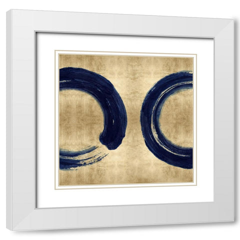 Blue Zen Circle on Gold II White Modern Wood Framed Art Print with Double Matting by Roberts, Ellie
