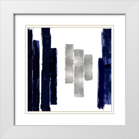 Vertical Blue and Silver II White Modern Wood Framed Art Print with Double Matting by Roberts, Ellie